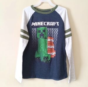 Jumping Beans Minecraft creeper long sleeve graphic t shirt navy gray size 10